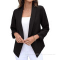 Women's Blazer Suit Open Front Cardigan 3/4 Sleeve Fitted Jacket Casual Office Cropped Blazer